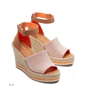 Tom’s Espadrille Apricot rope Wedge Sandals Heel 7.5 NWOB